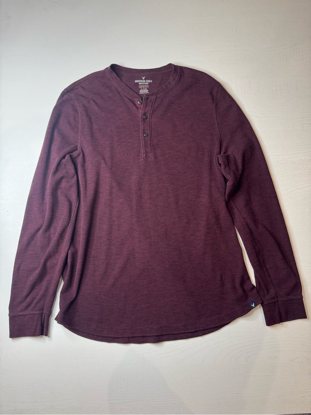 American Eagle Active Flex Maroon Long Sleeve Henley Shirt Men's XL